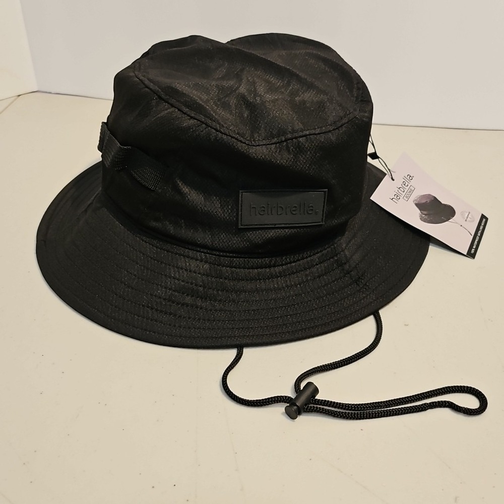 Hairbrella Satin-Lined Waterproof Bucket Hat Brimmed Hat - Black - Size Classic